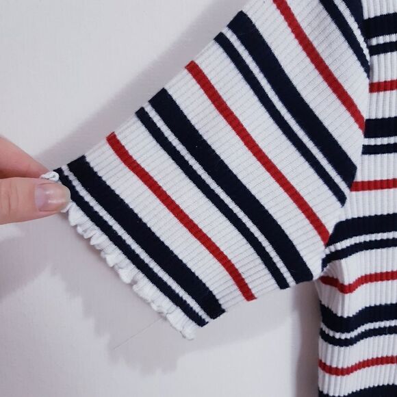 NWOT Sailor Striped Ribbed Korean Scallop Trim Top - Picture 4 of 8